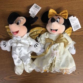 Disney Store Mickey Minnie Mouse Angel Bean Bag Plush Toy Set