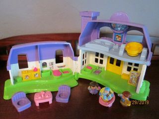 Fisher - Price Little People Happy Sounds Home Set W/figures Purple 2008 Dollhouse
