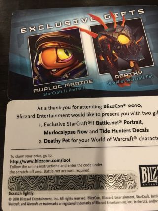 Blizzcon 2010 Wow World Of Warcraft Deathy Pet Loot Card - Smoldering Murloc Egg