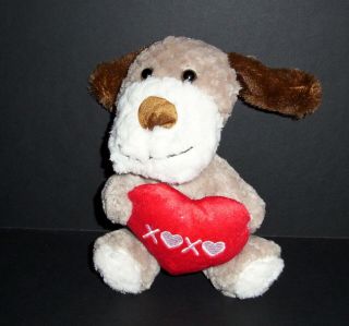 8 " Dandee Cream Tan Brown Puppy Dog Plush Xoxo Heart Stuffed Animal Lovey Toy