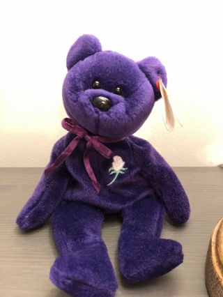 Ty Bear 1st Edition Princess Diana 1997 Retired Beanie Baby Purple Rare 2