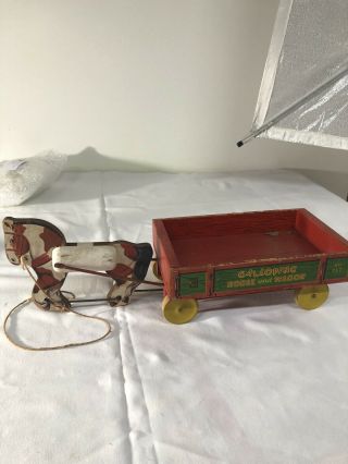 Fisher - Price Classic Horse And Wagon,  Vintage Fisher - Price,  Wooden Fisher - Price