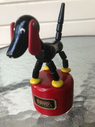 Vintage Brio Push Puppet Black Dog Button Thumb Puppet Dog Wooden Toy Sweden 2