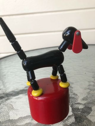 Vintage Brio Push Puppet Black Dog Button Thumb Puppet Dog Wooden Toy Sweden 7