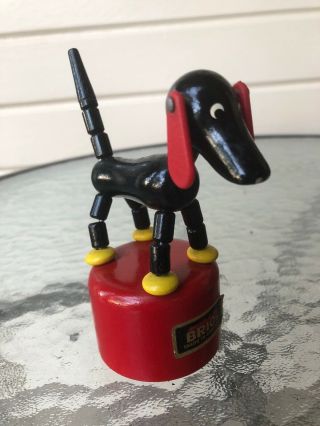 Vintage Brio Push Puppet Black Dog Button Thumb Puppet Dog Wooden Toy Sweden 8