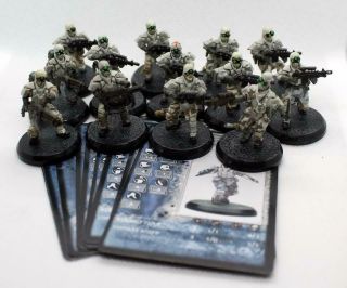 At - 43 28mm Una Star Troopers X13 W/ Specialists Rackham With Cards
