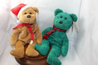 Ty Beanie Baby Wallace & 1997 Holiday Teddy Has Ty Tags Both