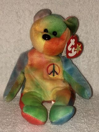 Ty Beanie Baby Peace Bear 4th Generation Canadian Tags Style 4053 Pvc Pellets