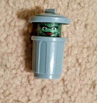 Vintage Fisher Price Sesame Street Little People Oscar The Grouch In Trash Can