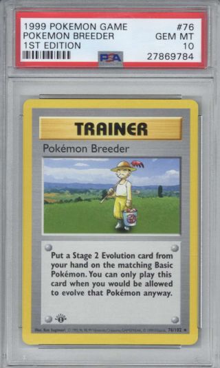 Pokemon Breeder 1999 Pokemon First 1st Edition Base Shadowless Card 76 Psa 10