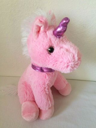 Dan Dee Pink Unicorn Plush Stuffed Animal Purple Horn Glitter Eyes Tinsel Hair