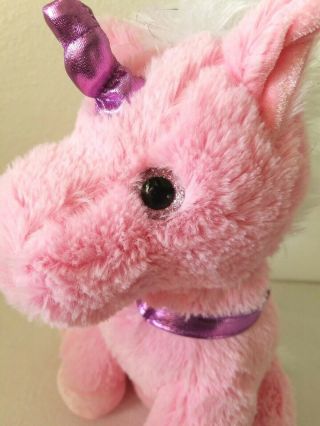 Dan Dee Pink Unicorn Plush Stuffed Animal Purple Horn Glitter Eyes Tinsel Hair 5