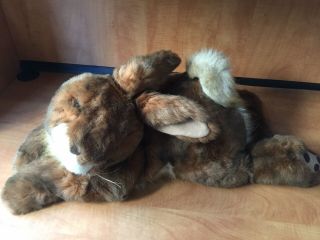 28” Soft Laying Down Tan & Brown Plush Bunny Rabbit Stuffed Bean Sa - 19015