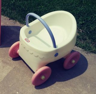 Vintage Little Tikes White And Pink Doll Carriage Buggy Pram Stroller Child Size