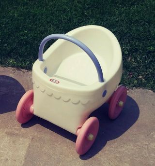 Vintage Little Tikes White and Pink Doll Carriage Buggy Pram Stroller Child Size 2