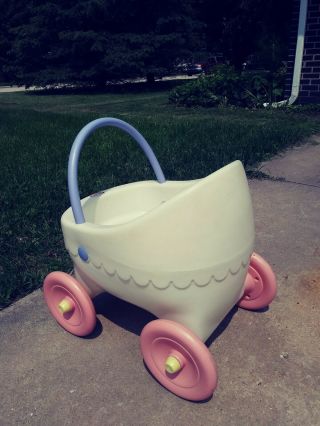 Vintage Little Tikes White and Pink Doll Carriage Buggy Pram Stroller Child Size 3