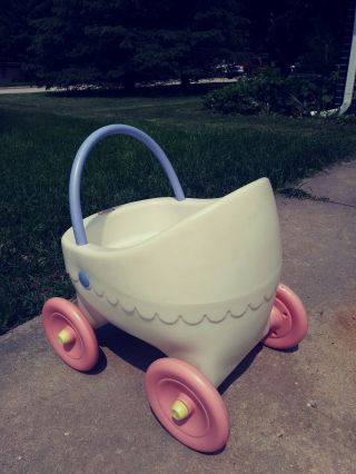 Vintage Little Tikes White and Pink Doll Carriage Buggy Pram Stroller Child Size 8