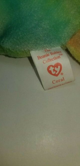 Authentic Ty Beanie Baby Coral the Tie - Dye Fish Rare 3rd/1st Gen 3