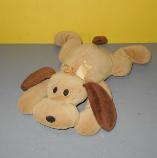 1994 Ty Beanie Pillow Pals Woof Dog Puppy 14 " Brown Tan Bow Stuffed Plush Toy