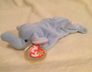 Very Rare Authentic Ty Beanie Baby " Peanut " The Light Blue Elephant,  Collectible