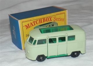 1960s.  Lesney Matchbox.  34,  Vw.  Volkswagen Camper Bpw,  In D Type Box,