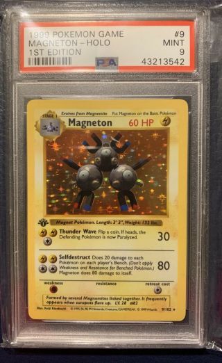 1999 1st Edition Magneton Psa 9 Shadowless Pokemon Card Base Set Holo Rare