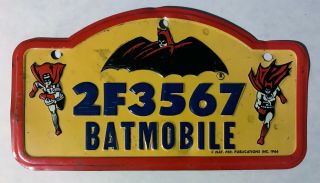 Rare 1966 Batman & Robin Batmobile Bicycle License Plate