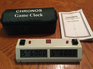 Chronos Digital Chess Clock,  Cream Color,  Full Sized,  Padded Case