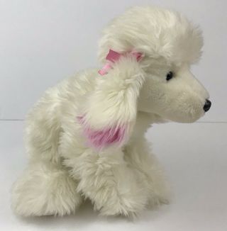 Animal Alley Poodle Puppy Dog White Pink Tips Ear Bows Stuffed Plush Toy 12 " J
