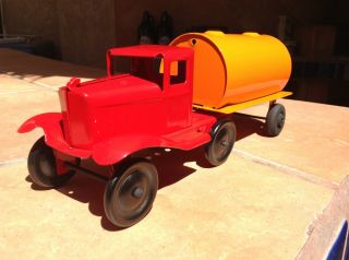 Antique 30 ' s Marx / Girard Truck And Tanker Set Pressed Steel 3