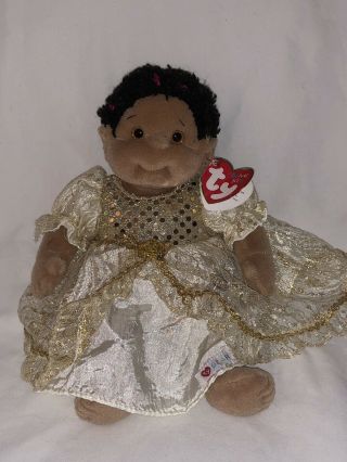 Ty Cutie Beanie Baby Kids Plush Girl Doll Gold Shining Dress Year 1996 Ty Gear