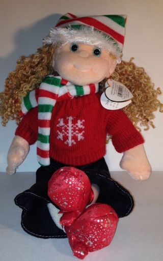 Festive Frannie Ty Heart Tag Winter Curly Hair Doll 12 " Tall Beanie Bopper Coll.