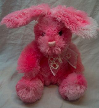 Cute Soft Bright Pink Bunny Rabbit W/ Flower Bow 7 " Plush Stuffed Animal Toy