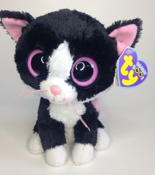 Ty Beanie Boos Pepper Black White Kitty Cat Pink Solid Eyes 6 " Plush Toy