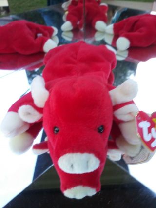 Minty Retired Snort The Bull 1st Edition Beanie Babies P.  E Pellets
