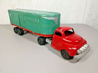 Vintage Hubley Kiddie Toy Motor Express Semi Tractor Trailer Truck Diecast 1950s