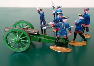 Zinnfiguren Flat Toy Soldiers 30mm.  French Seven Years War Artillery Gun & Crew.
