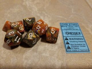 Chessex Dice Chx 27443 Mardi Gras /white 7 Festive Polyhedral Die Set