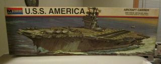 1976 Monogram Model Kit Uss America Cva - 66 Aircraft Carrier Ship 8295 Usa