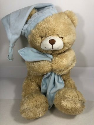 Naptime Teddy Bear 16 " Stuffed Plush Animal Alley Blue Blanket Hat Tan Sleepy