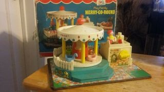 Vintage Fisher Price Little People Merry - Go - Round 111 Wood Lp Swiss Music W/box