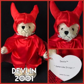 Ty 9 " Beanie Babies Attic Treasures - Devlin The Halloween Devil Bear - 2001