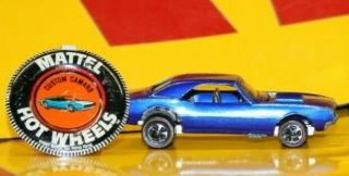 1967 Blue Custom Camaro Hot Wheels Redline Usa Base & Badge