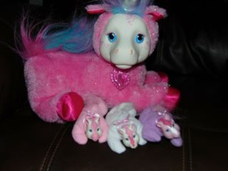 Pony Surprise - Starburst Pink Unicorn - With 3 Foals Babies Plush