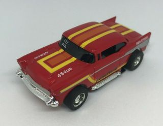 Tyco ' 57 Chevy HO Slot Car Red w/ Yellow & Orange stripe - Pro Stock 2