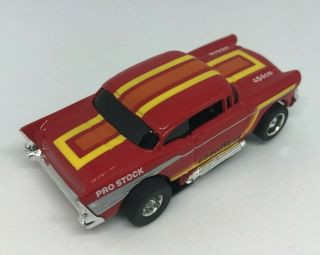 Tyco ' 57 Chevy HO Slot Car Red w/ Yellow & Orange stripe - Pro Stock 3