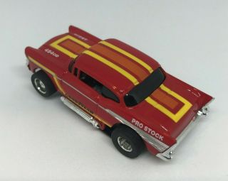 Tyco ' 57 Chevy HO Slot Car Red w/ Yellow & Orange stripe - Pro Stock 4