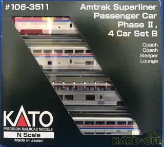 Kato Amtrak Superliner Phase â…¡ Passenger Car 4 - Car Set Vehicle Rail