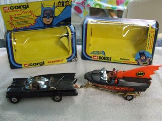 1976 Corgi Toys 267 - Batmobile & 107 Batboat W/batman & Robin Orig Boxes