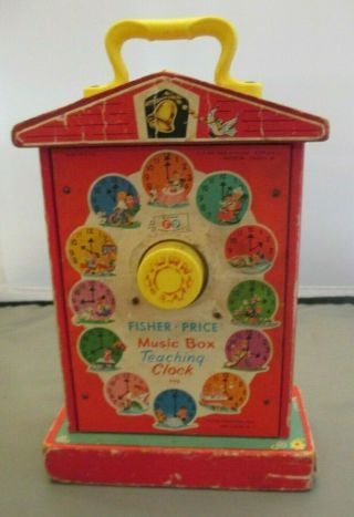 Vintage Fisher Price Music Box Teaching Clock 998 1968 2